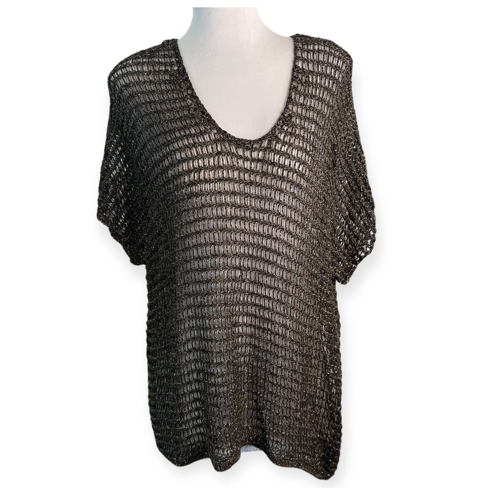 Eileen Fisher Metallic Grey and Gold Mesh Top Size XS